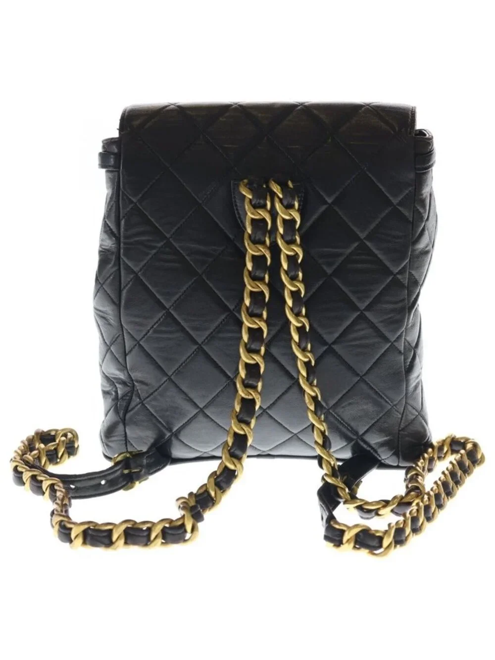 Chanel Quilted Backpack Lambskin Gold Black Seal
